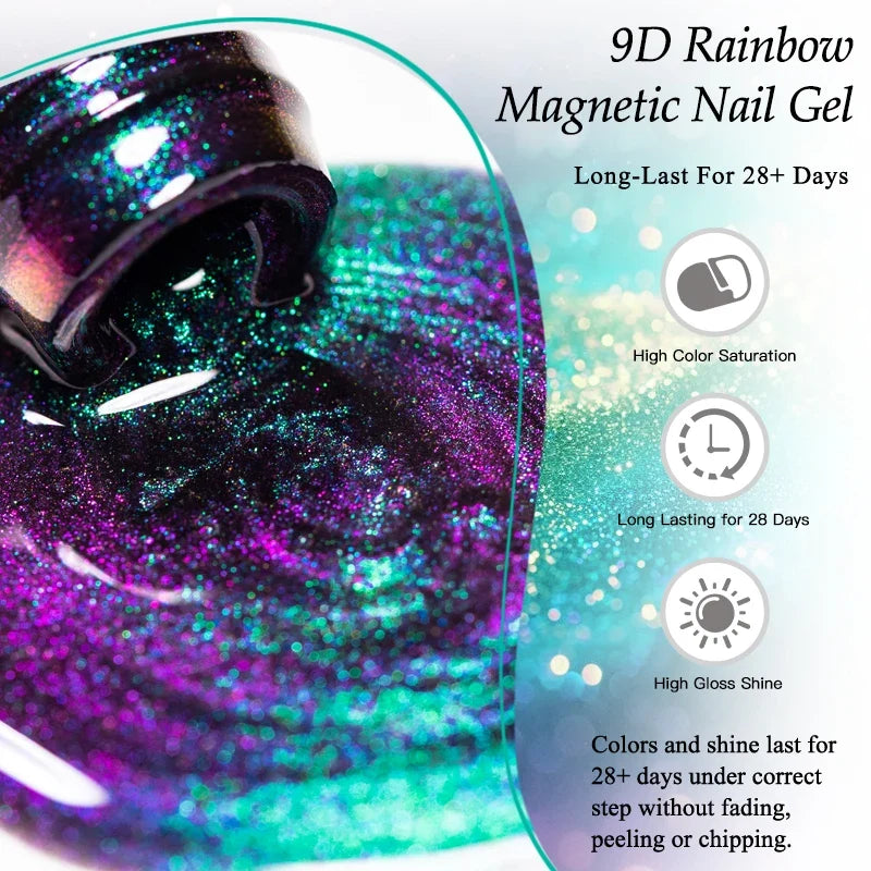 9D Rainbow Cat-Eye Magnetic Gel Polish