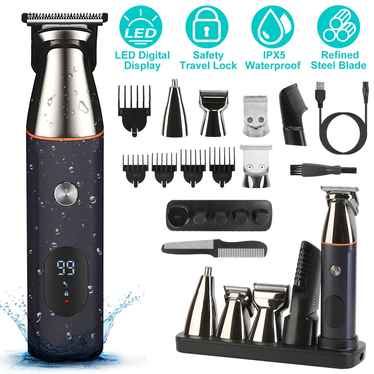 All-in-One Cordless Beard & Body Trimmer – 5 Heads