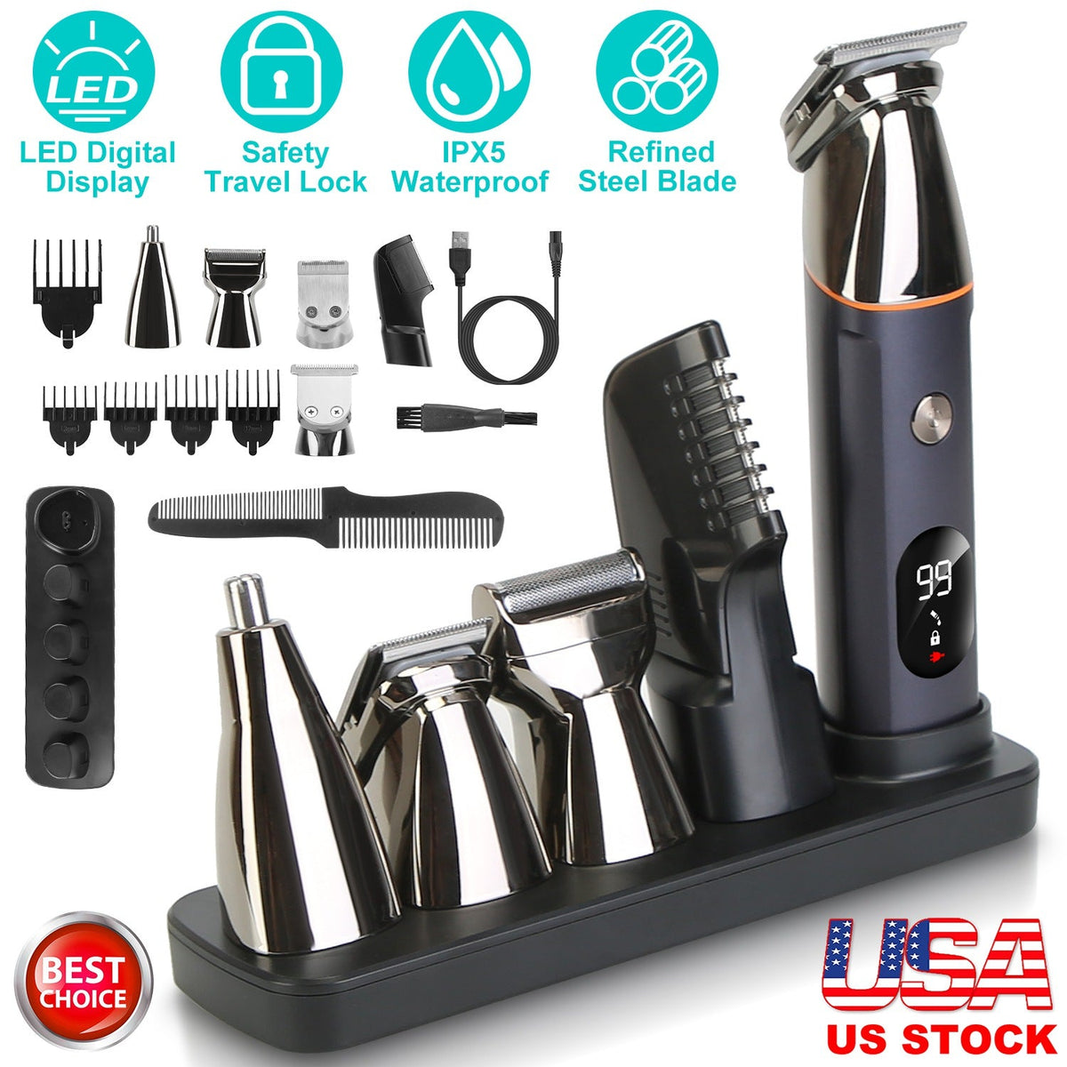 All-in-One Cordless Beard & Body Trimmer – 5 Heads