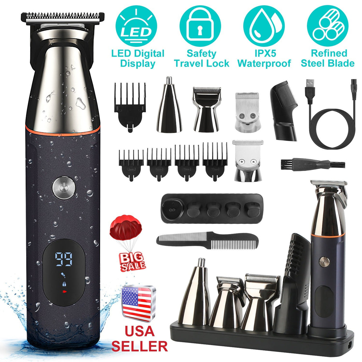 All-in-One Cordless Beard & Body Trimmer – 5 Heads